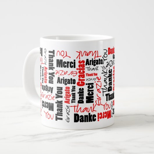 Red Black Multilingual Dank je Word Cloud Grote Koffiekop (Links)