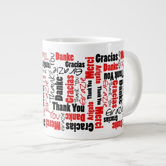 Red Black Multilingual Dank je Word Cloud Grote Koffiekop (Voorkant rechts)
