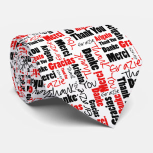 Red Black Multilingual Dank u wel Typografie Stropdas