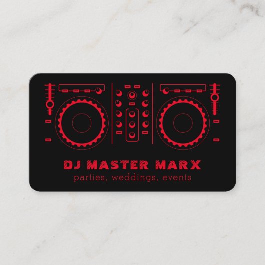 Red Black Music Platenspeler Disk Jockey DJ Visitekaartje (Voorkant)
