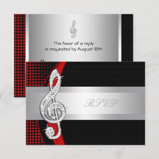 Red Black Music Treble Clef RSVP (Voorkant / Achterkant)