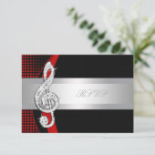 Red Black Music Treble Clef RSVP Kaartje (Staand voorkant)