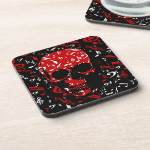 Red Black Musical Notes skull Bier Onderzetter