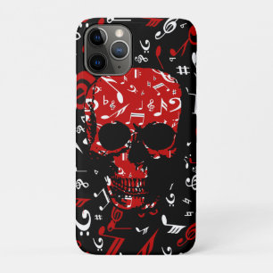 Red Black Musical Notes skull iPhone 11 Pro Hoesje