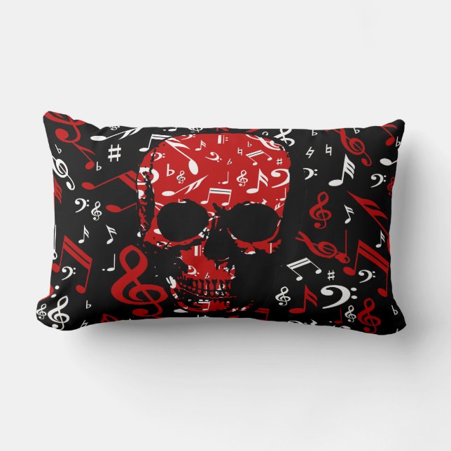 Red Black Musical Notes skull Kussen (Voorkant)
