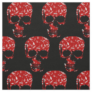 Red Black Musical Notes skull Stof