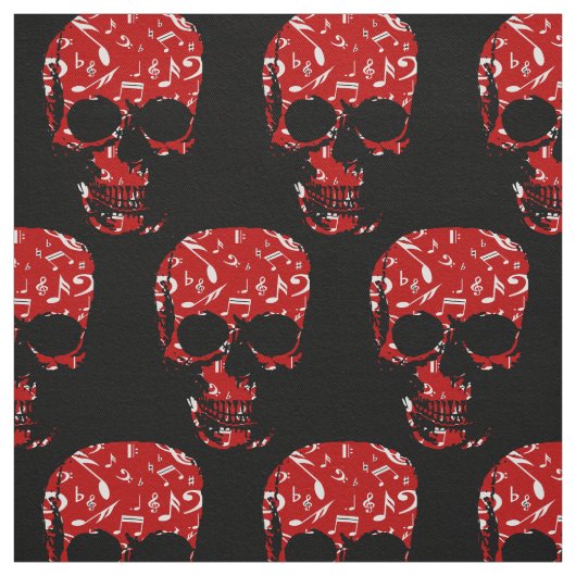 Red Black Musical Notes skull Stof (Swatch)
