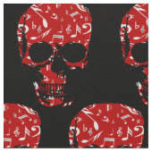Red Black Musical Notes skull Stof (Close Up)