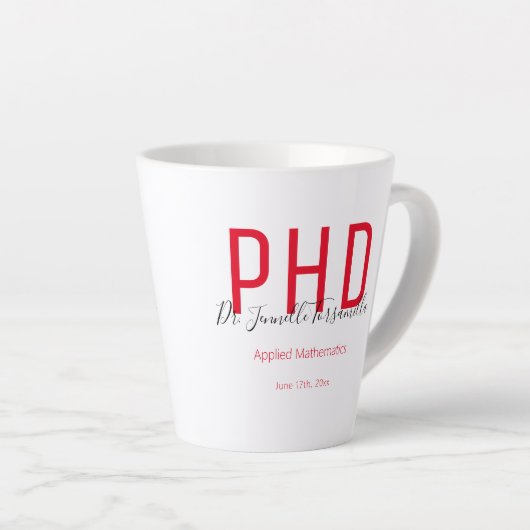 Red Black Name Keepomwille PhD Afstuderen Latte Mok (Rechterhoek)