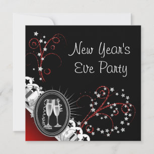 Red Black New Years Eve Party Invitations Kaart