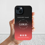 Red Black Ombre Business Logo en sociale media iPhone 13 Hoesje<br><div class="desc">Bevorder uw bedrijf met deze elegante iPhone-draagtas,  met rode zwarte achtergrond,  aangepaste logo en tekst. Voeg eenvoudig uw logo toe door op de optie "personaliseren" te klikken.</div>