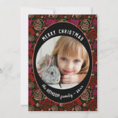 Red Black One line kerstfamilie foto Feestdagenkaart (Voorkant)