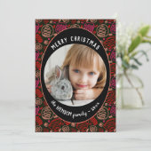 Red Black One line kerstfamilie foto Feestdagenkaart (Staand voorkant)