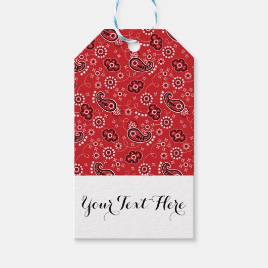 Red Black Paisley Bandana Print op maat gemaakt Cadeaulabel (Voorkant)