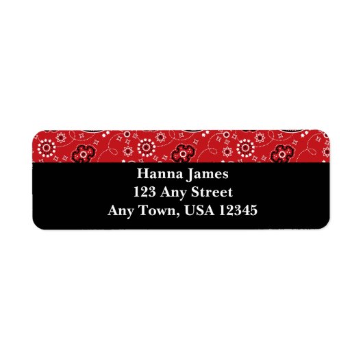 Red Black Paisley Bandana Print op maat gemaakt Etiket (Voorkant)