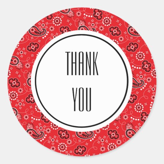 Red Black Paisley Bandana Print op maat gemaakt Ronde Sticker (Voorkant)