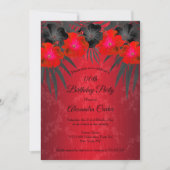 Red Black Palms Hibiscus Damask Birthday Party Kaart (Voorkant)