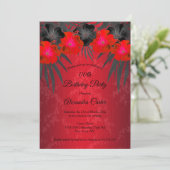 Red Black Palms Hibiscus Damask Birthday Party Kaart (Staand voorkant)
