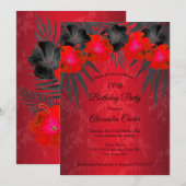 Red Black Palms Hibiscus Damask Birthday Party Kaart (Voorkant / Achterkant)
