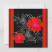 Red Black Palms Hibiscus Tropical Birthday Party Kaart (Achterkant)