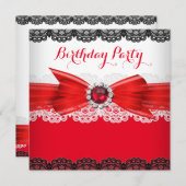 Red Black Pearl Diamond Lace Birthday Party 3 Kaart (Voorkant / Achterkant)