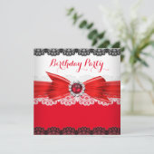Red Black Pearl Diamond Lace Birthday Party 3 Kaart (Staand voorkant)