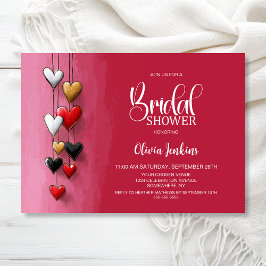 Red Black Pink Hearts Bridal Shower Kaart