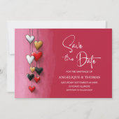 Red Black Pink Hearts Wedding Save the Date (Voorkant)