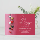 Red Black Pink Hearts Wedding Save the Date (Staand voorkant)