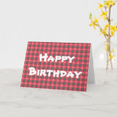 Red Black Plaid Check Happy Birthday Kaart (Gele Bloem)