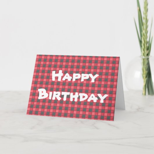 Red Black Plaid Check Happy Birthday Kaart (Voorkant)