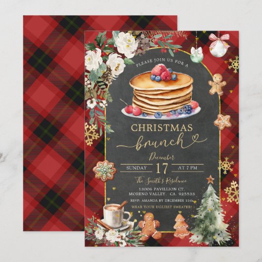 Red Black Plaid Christmas Flanel Brunch Party Kaart (Voorkant / Achterkant)