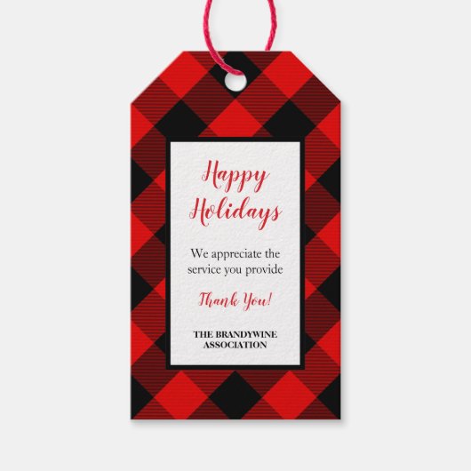 Red Black Plaid Dank u vakantie cadeau label Cadeaulabel (Voorkant)