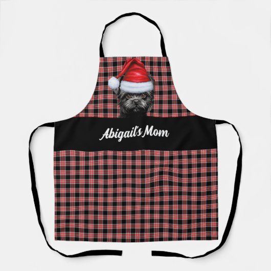 Red Black Plaid en Affenpinscher Hond Kerstmis Schort (Voorkant)