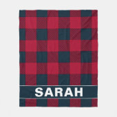 Red & Black Plaid Personalized Name Fleece Deken (Voorkant)