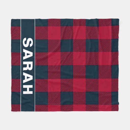 Red & Black Plaid Personalized Name Fleece Deken (Voorkant (Horizontaal))
