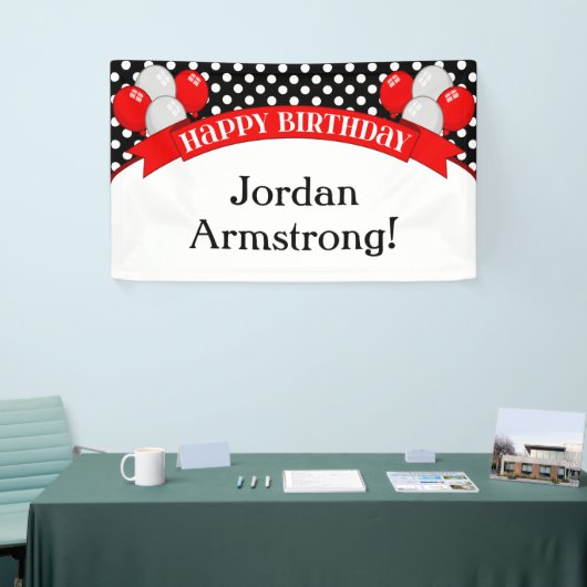 Red Black Polka Dot Balloon Birthday Banner (Beurs)