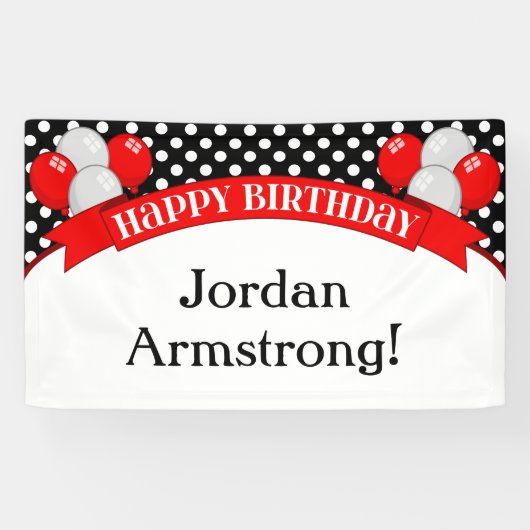 Red Black Polka Dot Balloon Birthday Banner (Horizontaal)