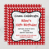 Red Black Polka Dots Birthday Party Invitations Kaart (Voorkant / Achterkant)