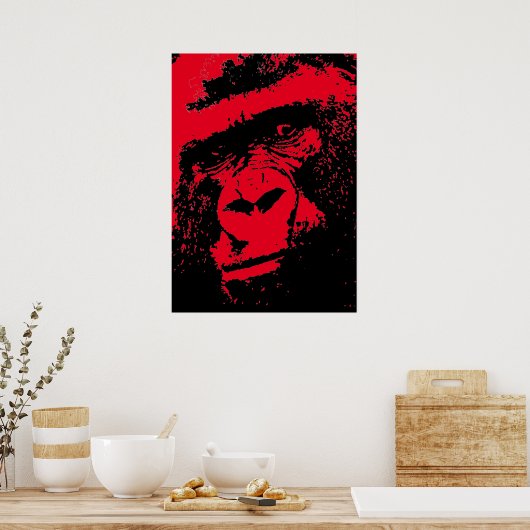 Red Black Pop Art Gorilla Face Poster (Keuken)