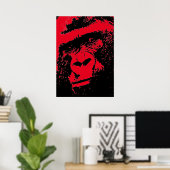 Red Black Pop Art Gorilla Face Poster (Thuiskantoor)