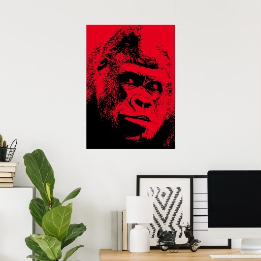 Red Black Pop Art Gorilla Poster (Thuiskantoor)