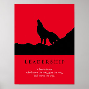 Red Black Pop Art Leadership Wolf Howling Poster