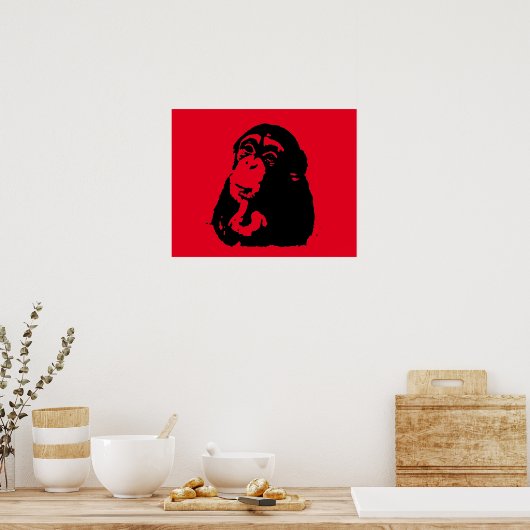 Red Black Pop Art Thinking Chimpansee Poster (Keuken)