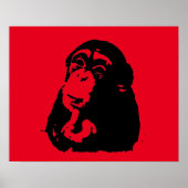 Red Black Pop Art Thinking Chimpansee Poster (Voorkant)