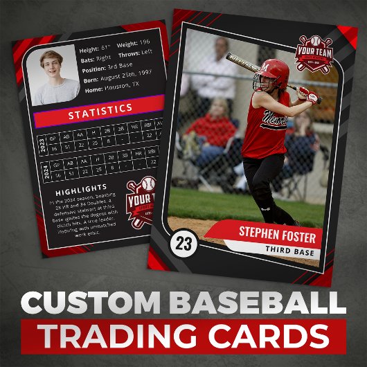 Red & Black Pro Baseball Trading Kaart Contactkaartje
