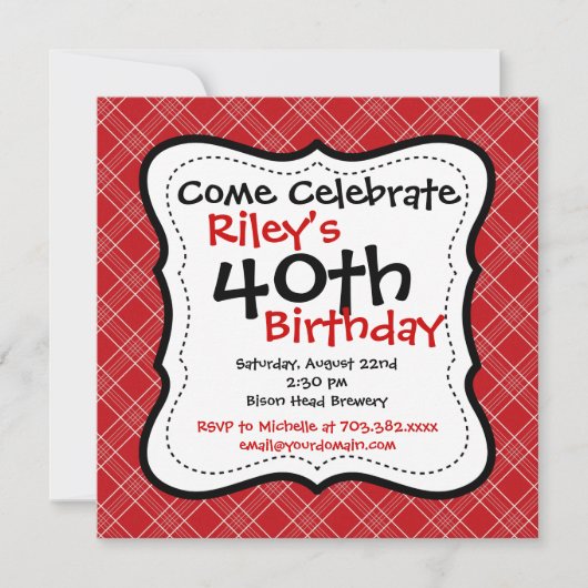 Red Black Pset 40th Birthday Party-uitnodigingen Kaart (Voorkant)