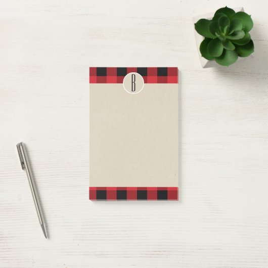 Red Black Pset Kraft Rustic Monogram Initiaal Post-it® Notes (Kantoor)