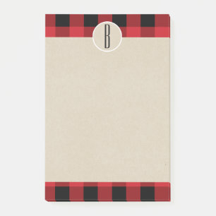 Red Black Pset Kraft Rustic Monogram Initiaal Post-it® Notes