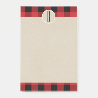 Red Black Pset Kraft Rustic Monogram Initiaal Post-it® Notes